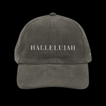 Vintage Corduroy Cap with 'Hallelujah' Embroidery, Casual Hat, Gift for Music Lovers, Trendy Accessory, Holiday Apparel