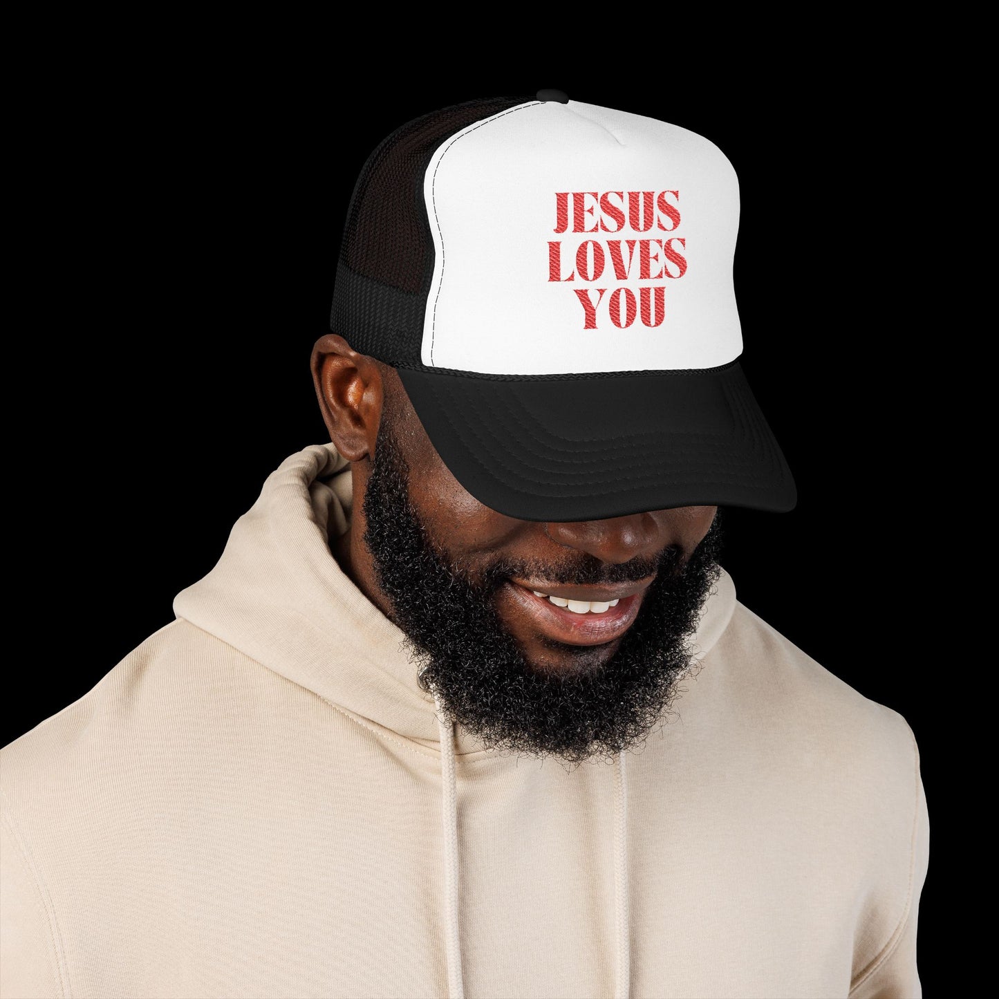 Jesus Loves You - 5 Panel Embroidered Faith Trucker Hat - Christian Cap, Outdoor Hat, Gift for Believers, Casual Wear, Message Hat