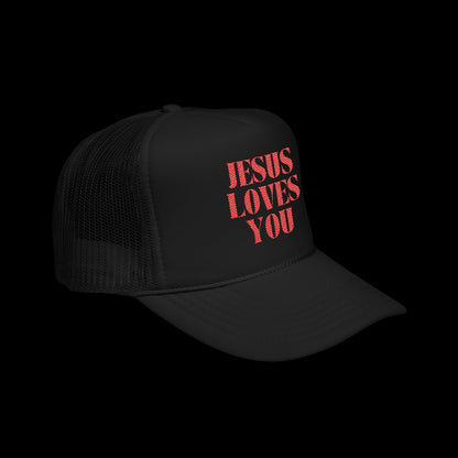 Jesus Loves You - 5 Panel Embroidered Faith Trucker Hat - Christian Cap, Outdoor Hat, Gift for Believers, Casual Wear, Message Hat