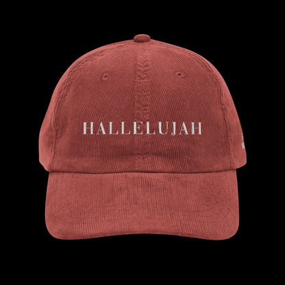 Vintage Corduroy Cap with 'Hallelujah' Embroidery, Casual Hat, Gift for Music Lovers, Trendy Accessory, Holiday Apparel