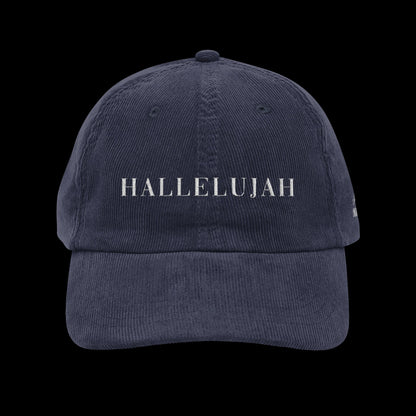 Vintage Corduroy Cap with 'Hallelujah' Embroidery, Casual Hat, Gift for Music Lovers, Trendy Accessory, Holiday Apparel