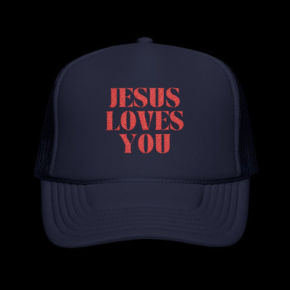 Jesus Loves You - 5 Panel Embroidered Faith Trucker Hat - Christian Cap, Outdoor Hat, Gift for Believers, Casual Wear, Message Hat