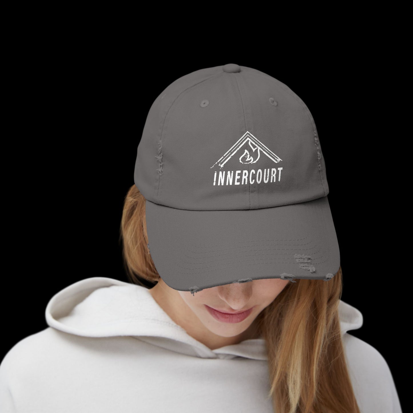 Unisex Distressed Cap with 'INNERCOURT' Design