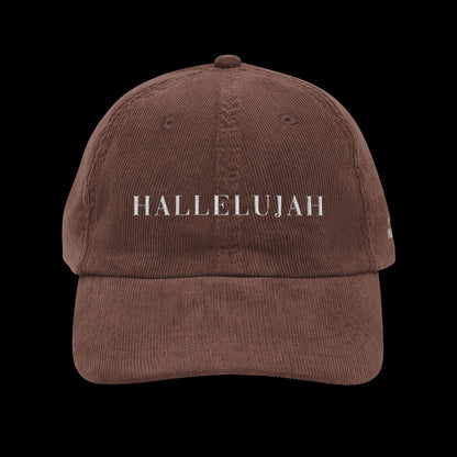 Vintage Corduroy Cap with 'Hallelujah' Embroidery, Casual Hat, Gift for Music Lovers, Trendy Accessory, Holiday Apparel