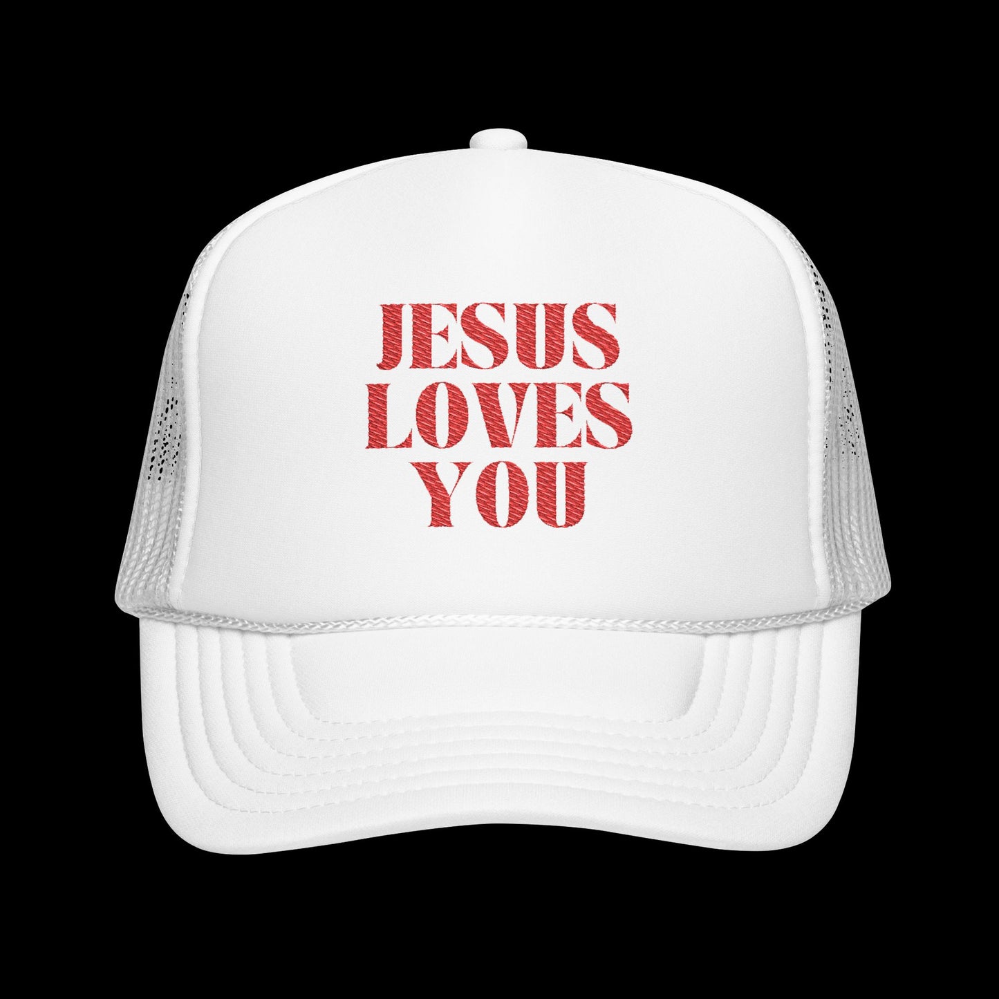 Jesus Loves You - 5 Panel Embroidered Faith Trucker Hat - Christian Cap, Outdoor Hat, Gift for Believers, Casual Wear, Message Hat