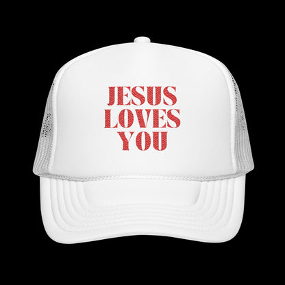 Jesus Loves You - 5 Panel Embroidered Faith Trucker Hat - Christian Cap, Outdoor Hat, Gift for Believers, Casual Wear, Message Hat
