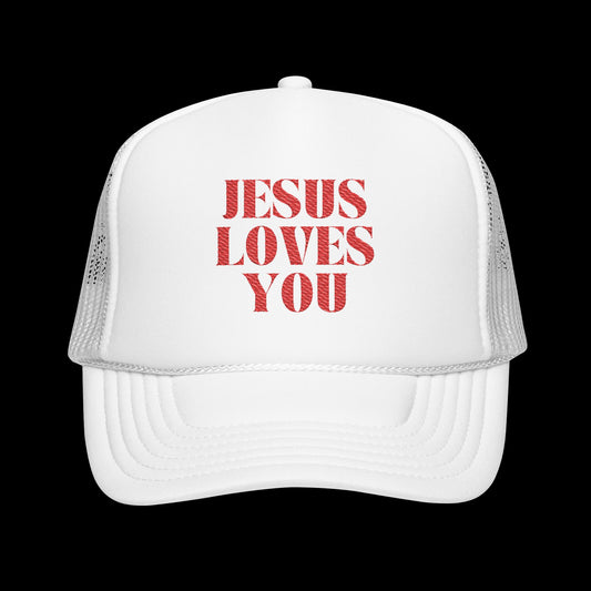 Jesus Loves You - 5 Panel Embroidered Faith Trucker Hat - Christian Cap, Outdoor Hat, Gift for Believers, Casual Wear, Message Hat