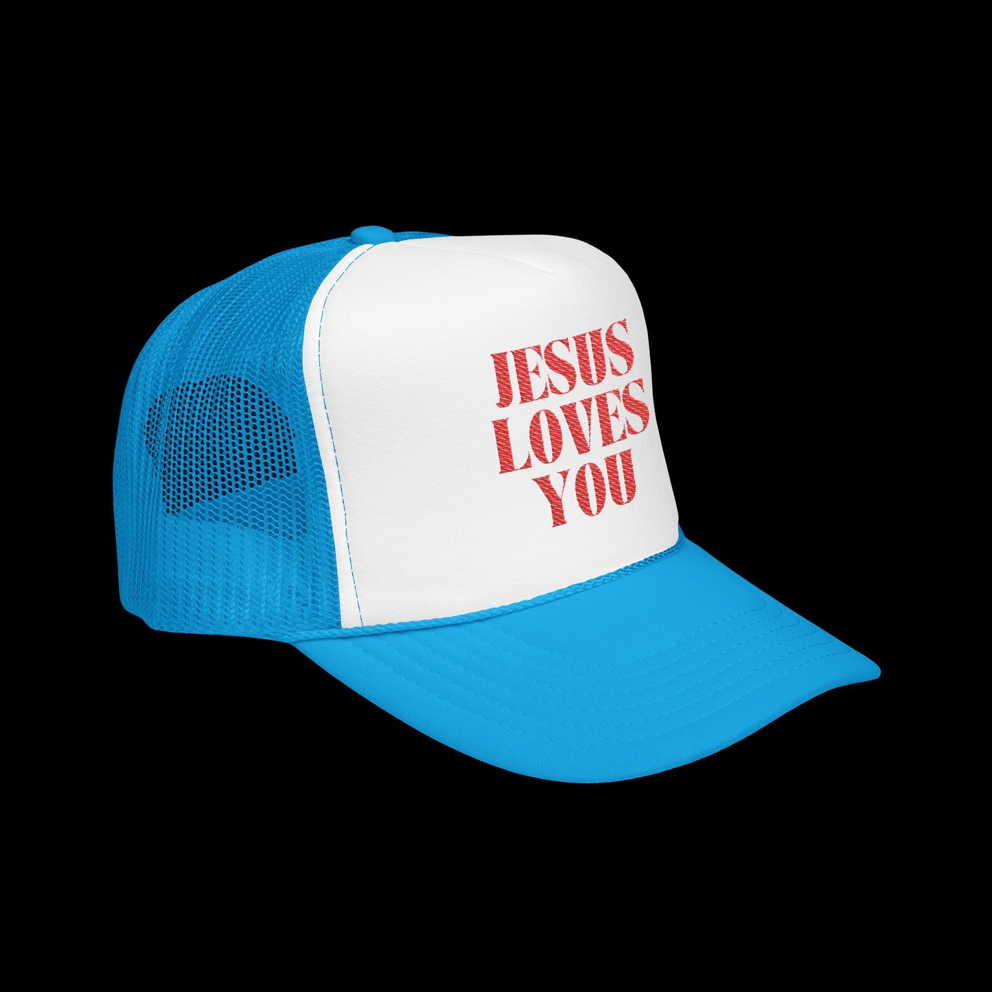 Jesus Loves You - 5 Panel Embroidered Faith Trucker Hat - Christian Cap, Outdoor Hat, Gift for Believers, Casual Wear, Message Hat