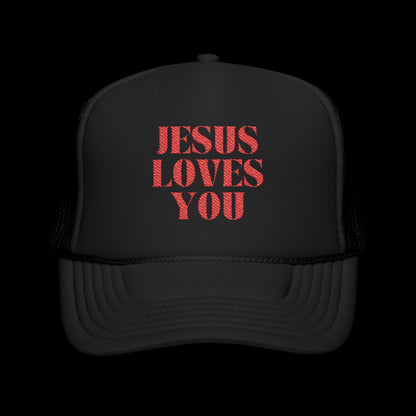 Jesus Loves You - 5 Panel Embroidered Faith Trucker Hat - Christian Cap, Outdoor Hat, Gift for Believers, Casual Wear, Message Hat