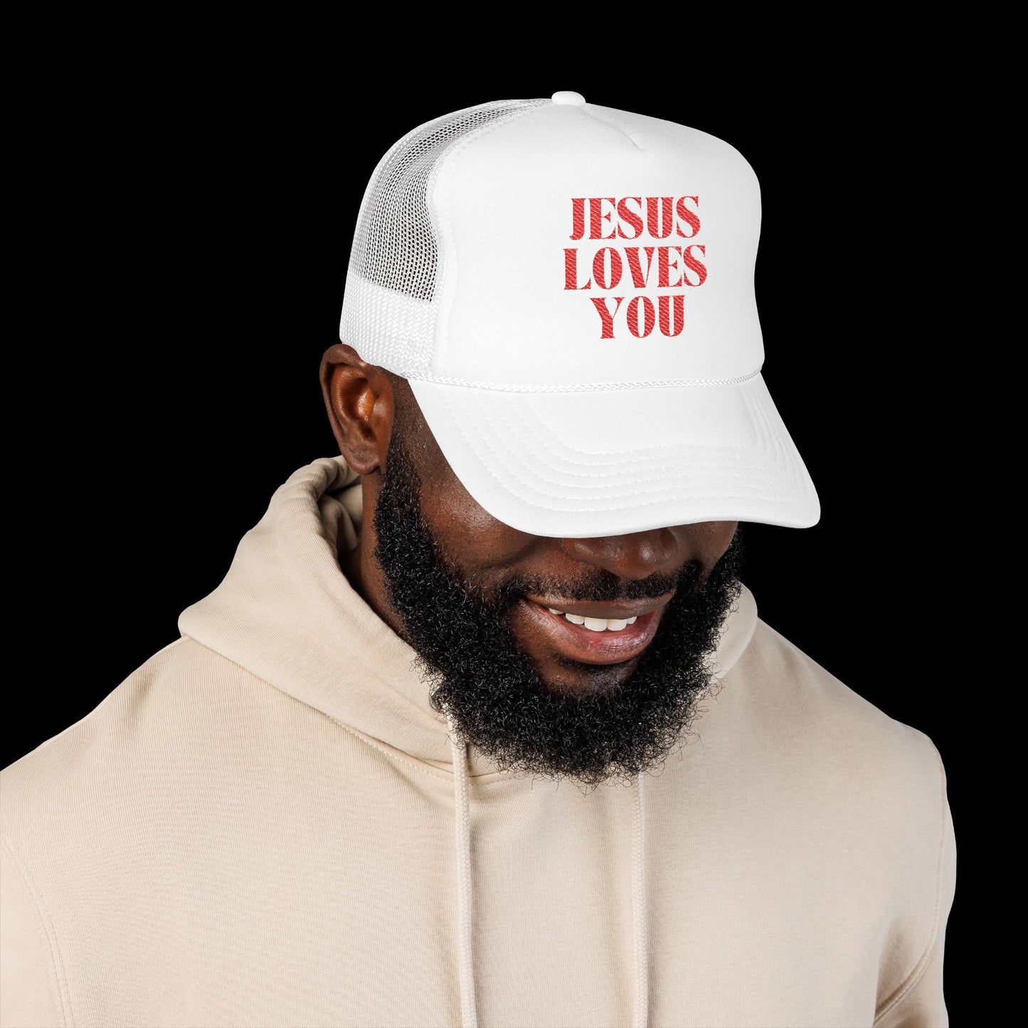Jesus Loves You - 5 Panel Embroidered Faith Trucker Hat - Christian Cap, Outdoor Hat, Gift for Believers, Casual Wear, Message Hat