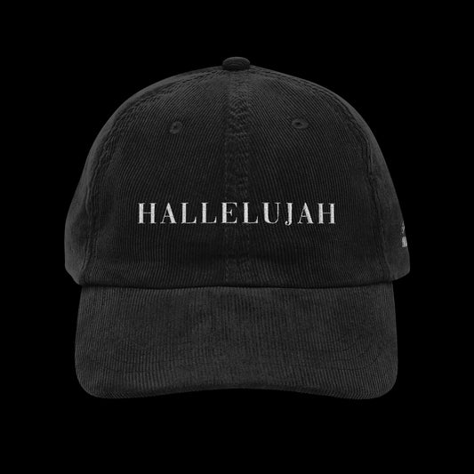 Vintage Corduroy Cap with 'Hallelujah' Embroidery, Casual Hat, Gift for Music Lovers, Trendy Accessory, Holiday Apparel