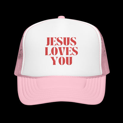 Jesus Loves You - 5 Panel Embroidered Faith Trucker Hat - Christian Cap, Outdoor Hat, Gift for Believers, Casual Wear, Message Hat