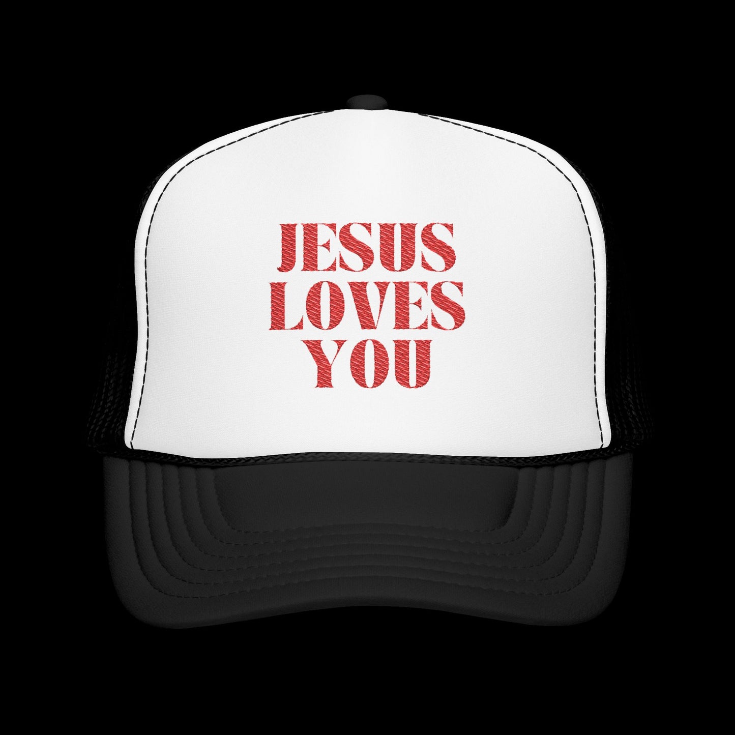Jesus Loves You - 5 Panel Embroidered Faith Trucker Hat - Christian Cap, Outdoor Hat, Gift for Believers, Casual Wear, Message Hat