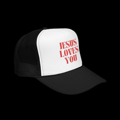 Jesus Loves You - 5 Panel Embroidered Faith Trucker Hat - Christian Cap, Outdoor Hat, Gift for Believers, Casual Wear, Message Hat