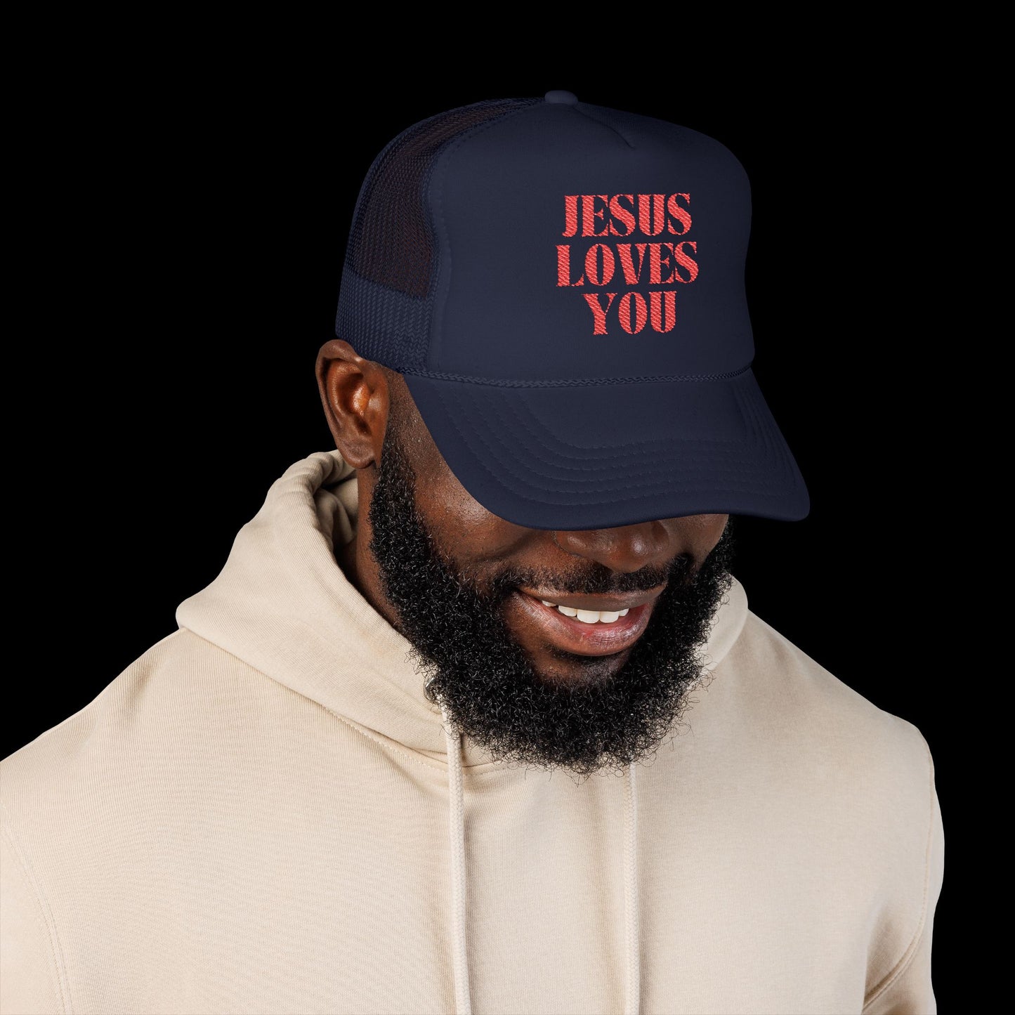 Jesus Loves You - 5 Panel Embroidered Faith Trucker Hat - Christian Cap, Outdoor Hat, Gift for Believers, Casual Wear, Message Hat